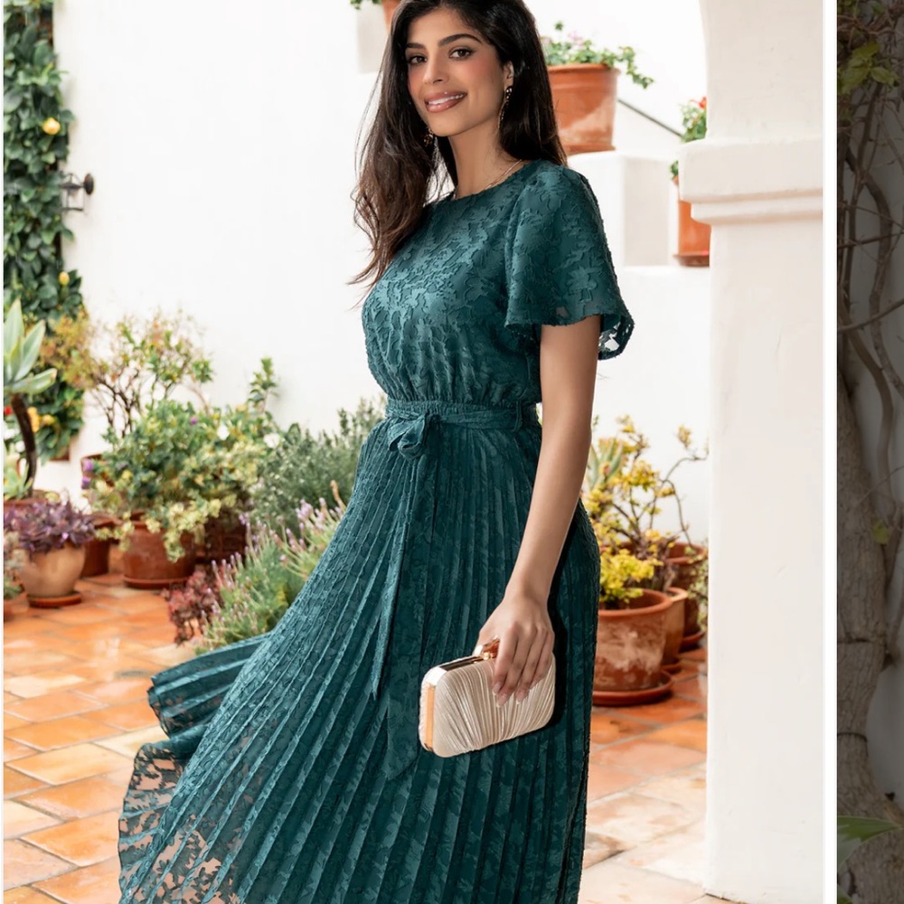 Baltic Born Teal Lace Pleated Midi Dress